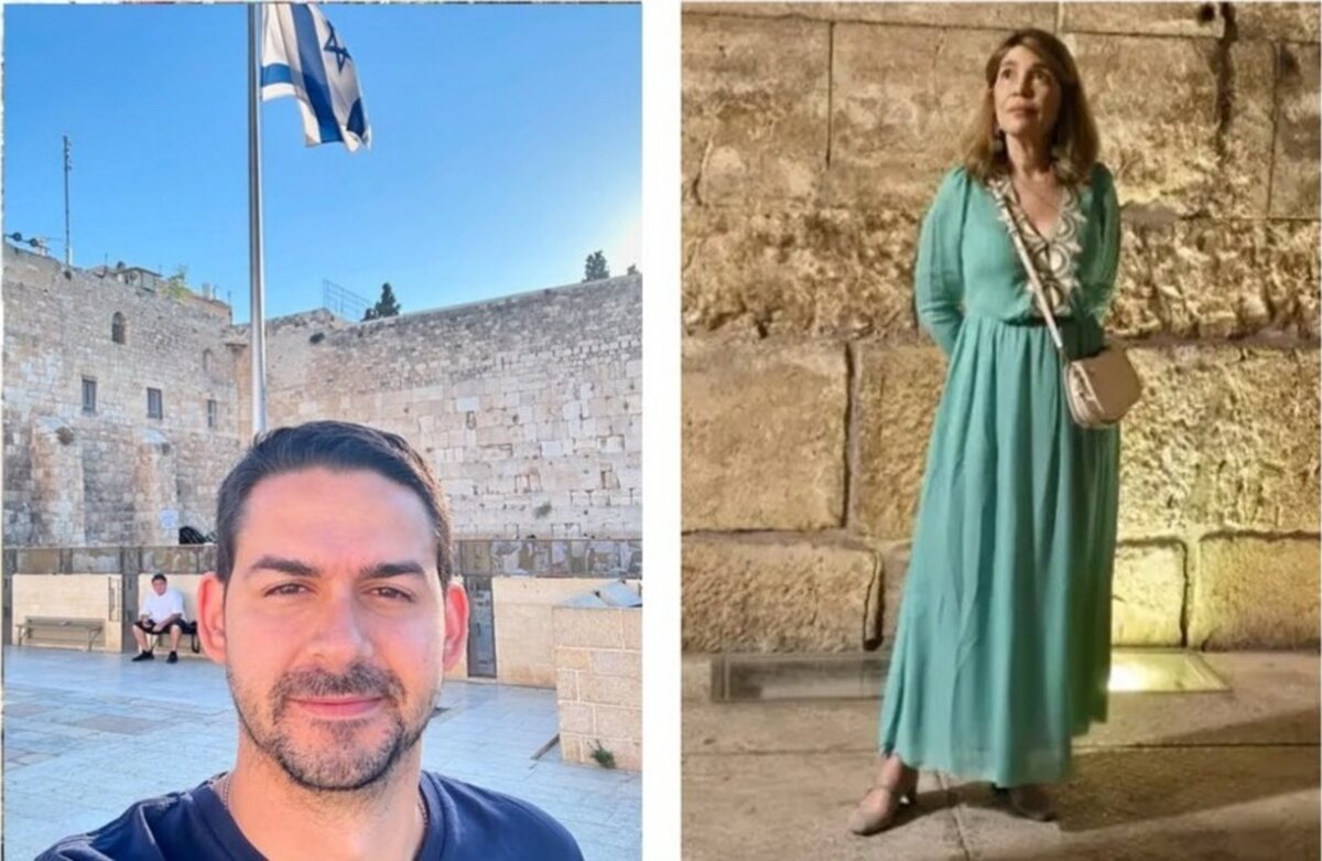 Gerson Pires e Cris Monteiro no Muro das Lamentações, em Israel